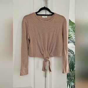 Striped Tie-Front Long Sleeve Top